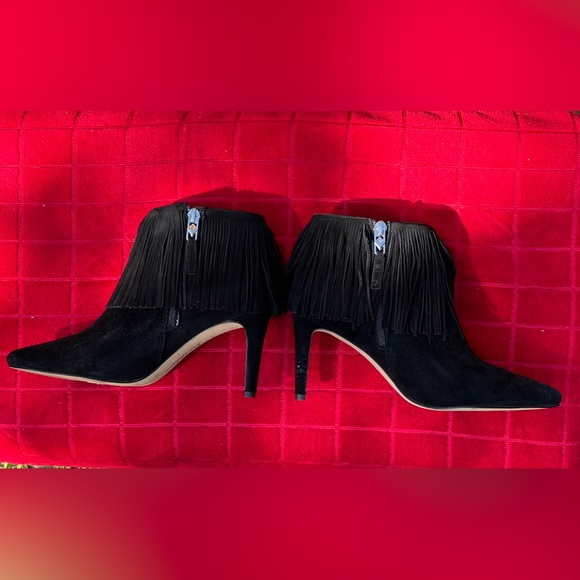 Sam Edelman Kandice Suede Fringe High Heel Booties Black Size 6 EUC - Picture 4 of 12